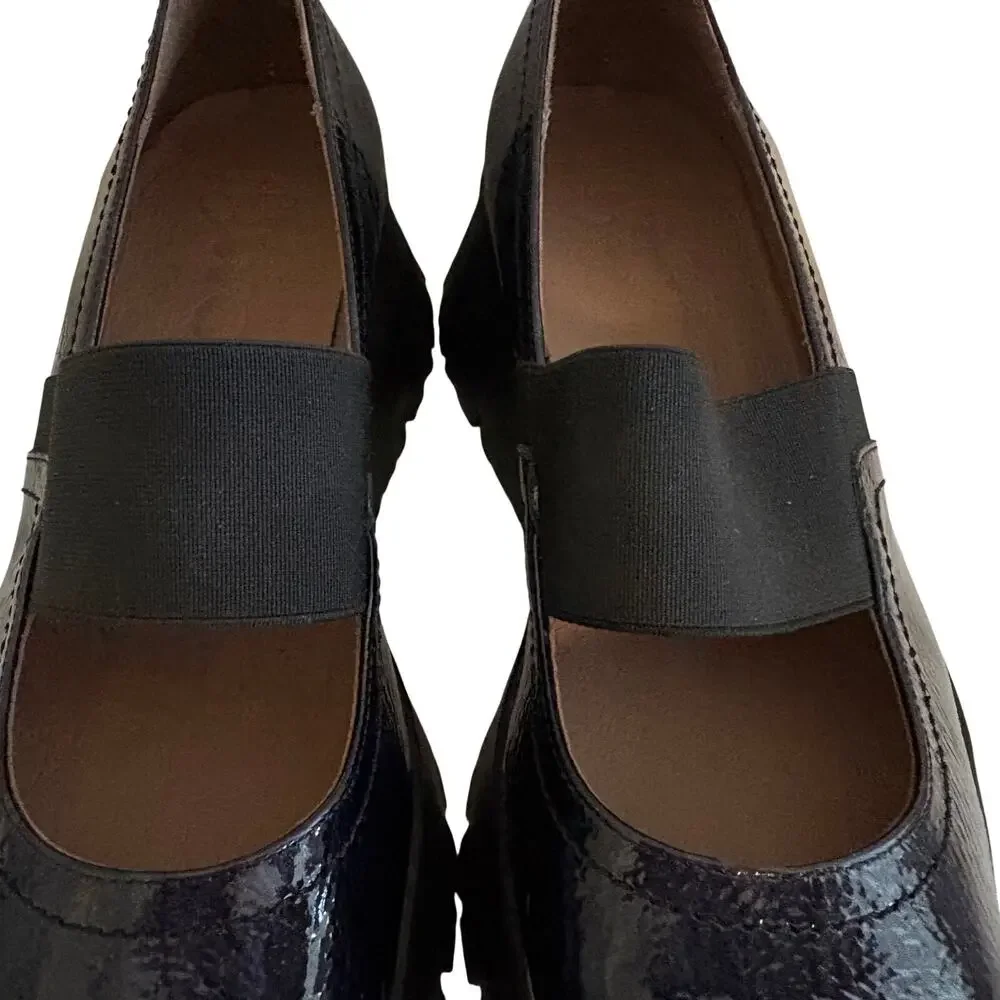 NWT Wonders Spain Marbled Patent Leather Mary Jane Platform Wedge Stretch Strap